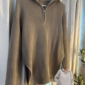 Women’s Taupe Sweater with Half-Zip